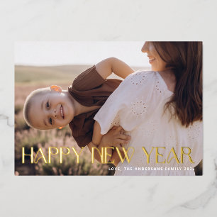 Tarjeta Festiva Con Relieve Metalizado Foto personalizada FELIZ AÑO NUEVO 2027 de oro