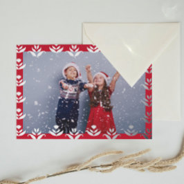 Tarjeta Festiva Con Relieve Metalizado Foto personalizada Navidades rojos de arte popular