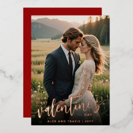 Tarjeta Festiva Con Relieve Metalizado Foto Personalizada Nuestro Primer Día de San Valen