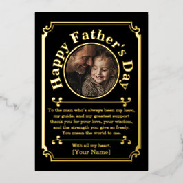 Tarjeta Festiva Con Relieve Metalizado Foto Personalizada y Día del Padre con Hoja de Oro
