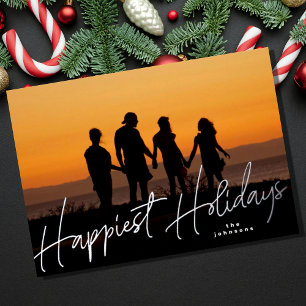Tarjeta Festiva Con Relieve Metalizado Foto plateada de Navidad familiar