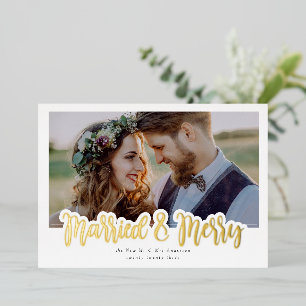 Tarjeta Festiva Con Relieve Metalizado Foto real de casados y Bodas de moras