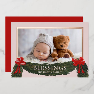 Tarjeta Festiva Con Relieve Metalizado Foto religiosa de Navidad con bendiciones