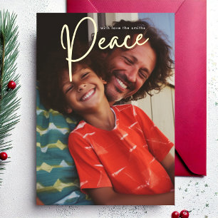 Tarjeta Festiva Con Relieve Metalizado Foto religiosa elegante de Gold Peace