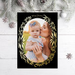 Tarjeta Festiva Con Relieve Metalizado Foto retro de marco oval<br><div class="desc">Marco ilustrado original hecho de puninsettias en Relieve metalizado real; elegir entre oro,  plata o oro rosa; el color de fondo también es editable</div>