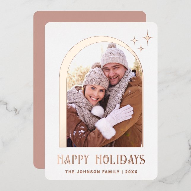 Tarjeta Festiva Con Relieve Metalizado FOTO Sencillamente Elegante Navidades de espuma Ro (Anverso/Reverso)