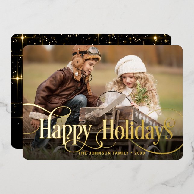 Tarjeta Festiva Con Relieve Metalizado FOTO Sencillamente Elegante Navidades Sparkle Gold (Anverso/Reverso)
