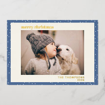 Foto simple de nieve de lunares azules dorada