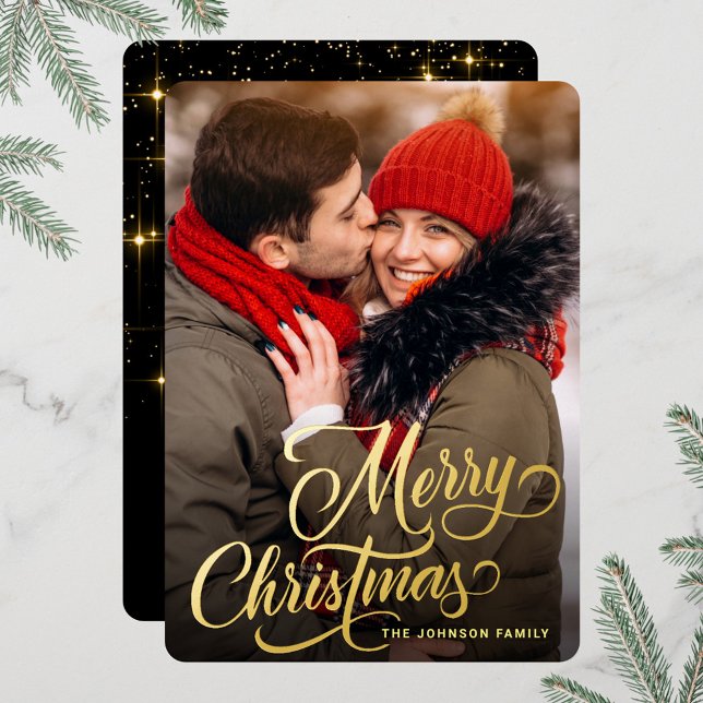 Tarjeta Festiva Con Relieve Metalizado FOTO Sparkle Merry Christmas Greaming Gold (Subido por el creador)