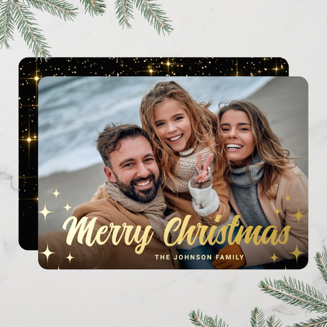 Tarjeta Festiva Con Relieve Metalizado FOTO Sparkle Merry Christmas Greaming Gold (Subido por el creador)