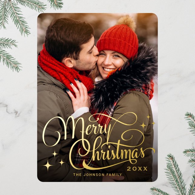 Tarjeta Festiva Con Relieve Metalizado FOTO Sparkle Merry Christmas Greaming Gold (Subido por el creador)