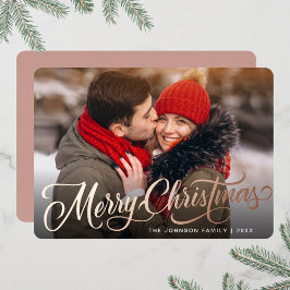 Tarjeta Festiva Con Relieve Metalizado FOTO Sparkle Merry Christmas Greet Gold Rosa
