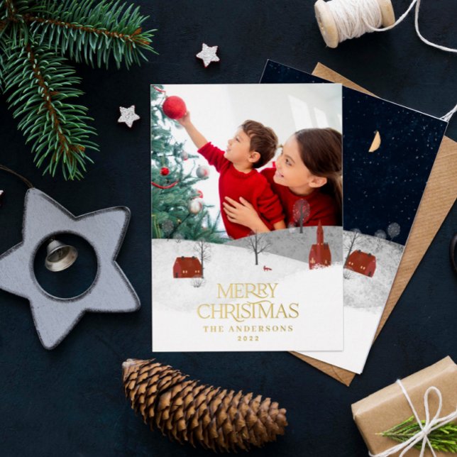 Tarjeta Festiva Con Relieve Metalizado Foto tradicional elegante rústico invierno nieve c (Subido por el creador)