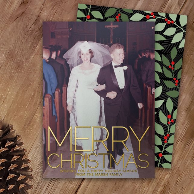 Tarjeta Festiva Con Relieve Metalizado Foto vertical botánica Feliz Navidad - oro (Subido por el creador)