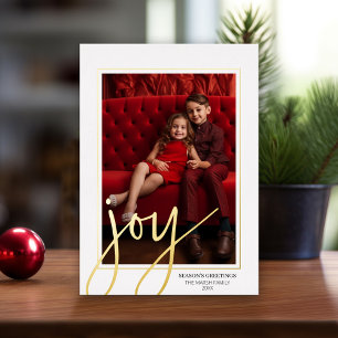 Tarjeta Festiva Con Relieve Metalizado Foto vertical de navidades - Script Gold JOY -