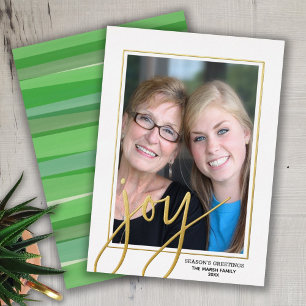 Tarjeta Festiva Con Relieve Metalizado Foto vertical de navidades - Script Gold JOY -