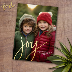 Tarjeta Festiva Con Relieve Metalizado Foto vertical de navidades - Script Gold JOY -
