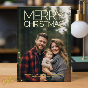 Tarjeta Festiva Con Relieve Metalizado Foto vertical Feliz Navidad desierto verde dorado