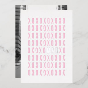 Tarjeta Festiva Con Relieve Metalizado Foto XOXO Con Iniciales De Parejas De Relieve meta