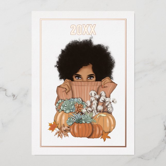 Tarjeta Festiva Con Relieve Metalizado Fotografía Collage Estacional Otoño (Anverso)