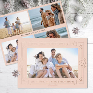 Tarjeta Festiva Con Relieve Metalizado Fotografía de Año Nuevo Art Deco