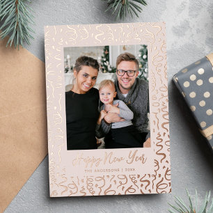 Tarjeta Festiva Con Relieve Metalizado Fotografía de Año Nuevo Feliz para Streamers y Con