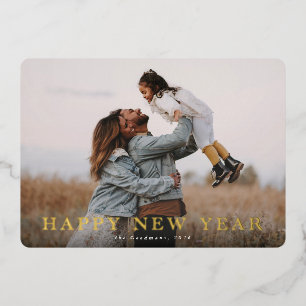 Tarjeta Festiva Con Relieve Metalizado Fotografía de Año Nuevo Típográfico Simple