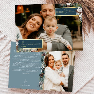 Tarjeta Festiva Con Relieve Metalizado Fotografía de Boletín Familiar Vintage de Verde Ma