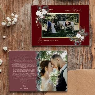 Tarjeta Festiva Con Relieve Metalizado Fotografía de casados alegres vintage con vegetaci