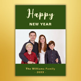 Tarjeta Festiva Con Relieve Metalizado Fotografía De Familia Verde Y Oro Sencillo Feliz A