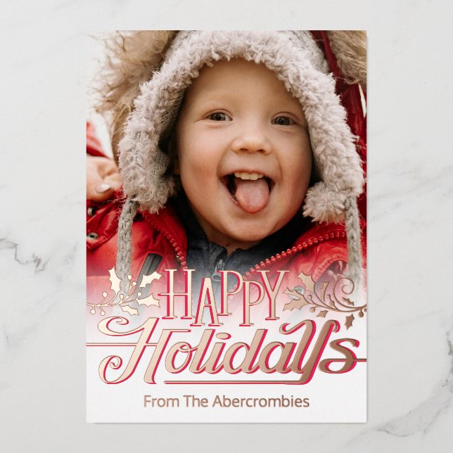 Tarjeta Festiva Con Relieve Metalizado Fotografía de Felices Fiestas (Anverso)