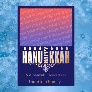 Tarjeta Festiva Con Relieve Metalizado Fotografía de Happy Hannukah