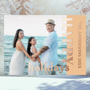 Tarjeta Festiva Con Relieve Metalizado Fotografía de la familia Happy Holidays   Clásico 