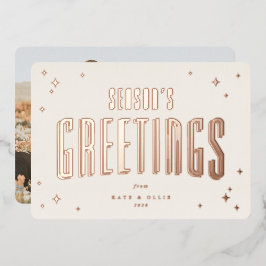 Tarjeta Festiva Con Relieve Metalizado Fotografía de la temporada de oro crema+Rosa
