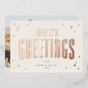 Tarjeta Festiva Con Relieve Metalizado Fotografía de la temporada de oro crema+Rosa