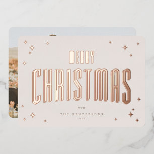 Tarjeta Festiva Con Relieve Metalizado Fotografía de las Estrellas Retro de Navidad de co
