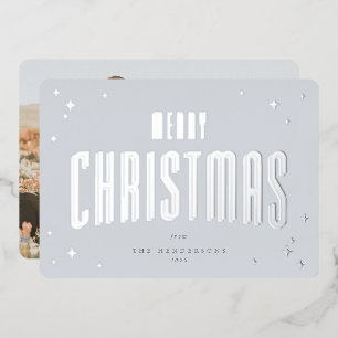 Tarjeta Festiva Con Relieve Metalizado Fotografía de las Estrellas Retro de Navidad de co