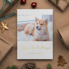 Tarjeta Festiva Con Relieve Metalizado Fotografía de perro feliz de los mininimalistas de