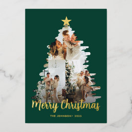 Tarjeta Festiva Con Relieve Metalizado Fotografía del marco 3 del árbol verde de Navidad 