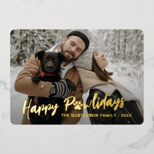 Tarjeta Festiva Con Relieve Metalizado Fotografía Familiar de Moda con Huella de Pata en