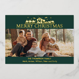 Tarjeta Festiva Con Relieve Metalizado Fotografía familiar Natividad simple Navidades rel