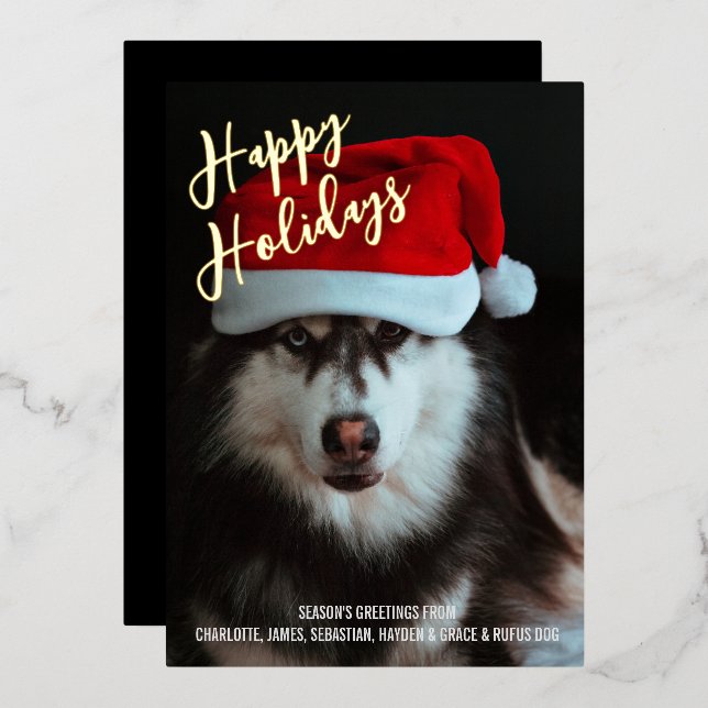 Tarjeta Festiva Con Relieve Metalizado Fotografía personalizada de Felices Fiestas (Anverso/Reverso)