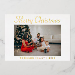 Tarjeta Festiva Con Relieve Metalizado Fotografía simple Feliz Navidad