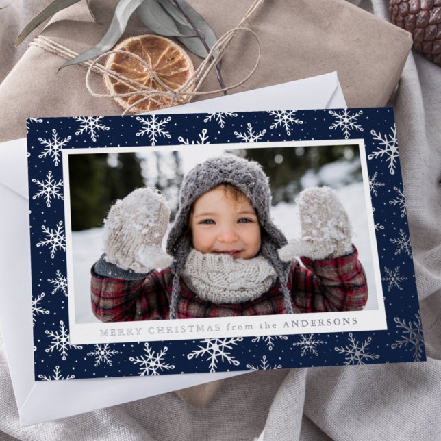 Tarjeta Festiva Con Relieve Metalizado Fotomía de copas de nieve dorada y plata (Subido por el creador)