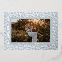 Tarjeta Festiva Con Relieve Metalizado Fotos Boho Azul Estrellas Plateadas