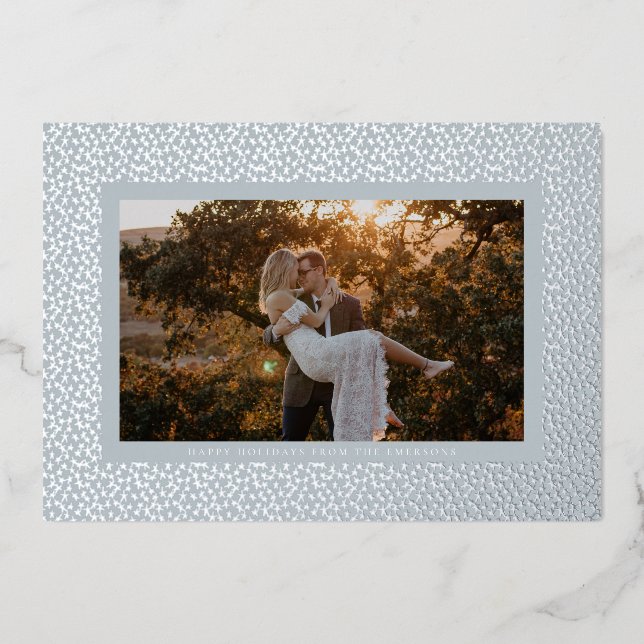 Tarjeta Festiva Con Relieve Metalizado Fotos Boho Azul Estrellas Plateadas (Anverso)