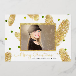 Tarjeta Festiva Con Relieve Metalizado Fotos con guión de Merry Christmas Gold Purpurina