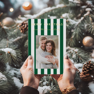 Tarjeta Festiva Con Relieve Metalizado Fotos con rayas verdes esmeralda minimalistas eleg