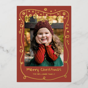 Tarjeta Festiva Con Relieve Metalizado Fotos de Baubles resplandecientes en rojo y marrón