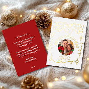 Tarjeta Festiva Con Relieve Metalizado Fotos de Bow Spruce de la vendimia de navidad de F